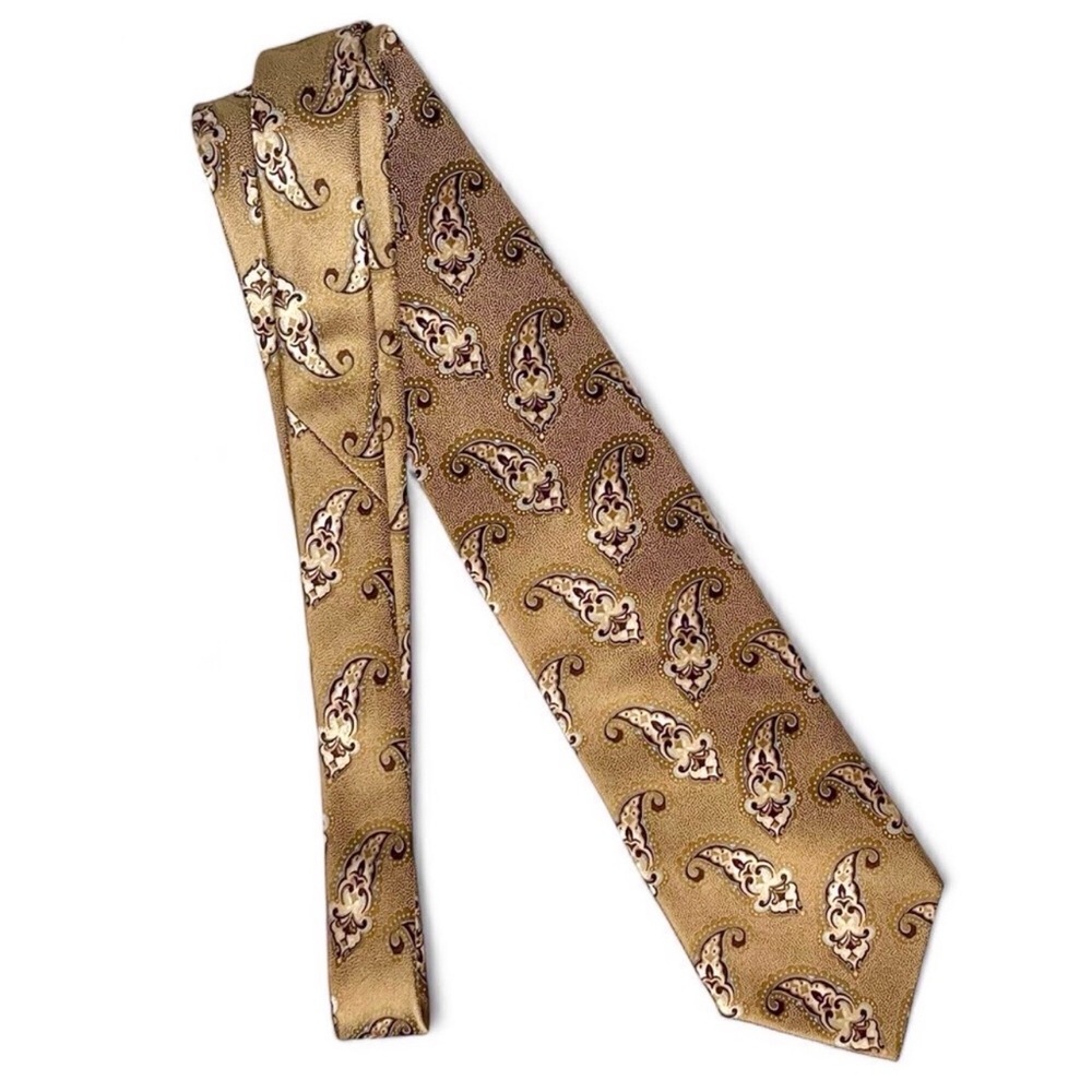 Ermenegildo Zegna Golden Batik Speckle Dot Paisley Silk Necktie Tie